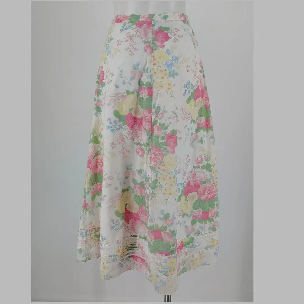 Lauren Ralph Lauren Floral Cotton Midi Skirt Petite Cottagecore Size 6P